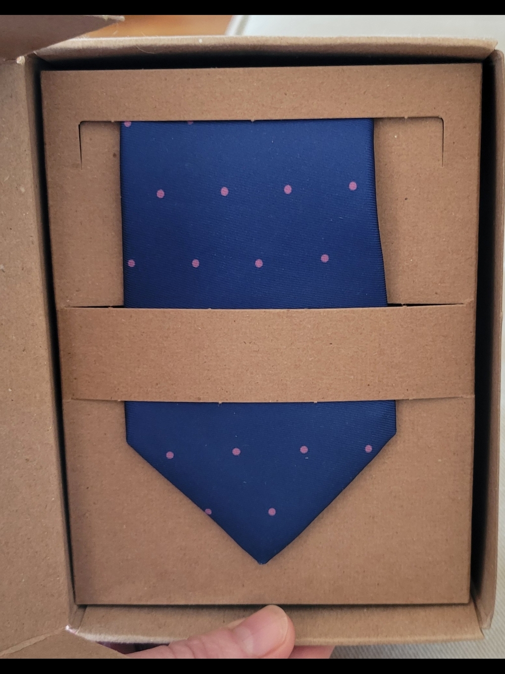 Classic Blue Tie with Pink Polka Dots - Men's Accessory